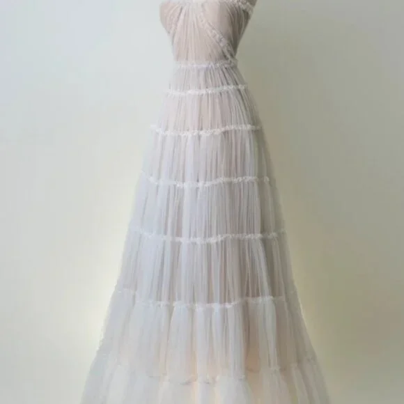 Brand New US 4 Anna Augusta White Maxi Evening Dress with Nude Lining - Picture 3 of 8